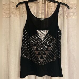 Express Black and Silver Patterned Tank Top